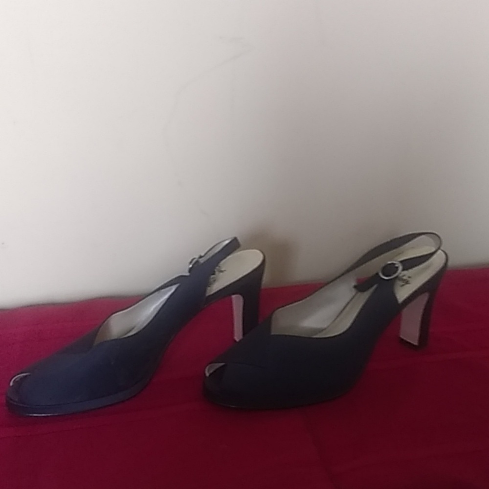 Navy satin covered heels